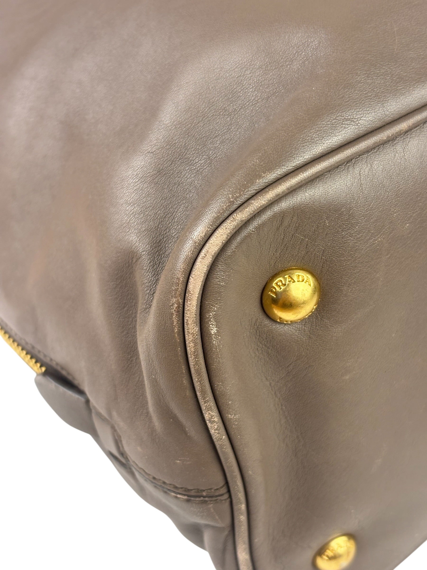 Prada Neutral Taupe Vitello Daino Leather Side Zip Large Shopper Tote