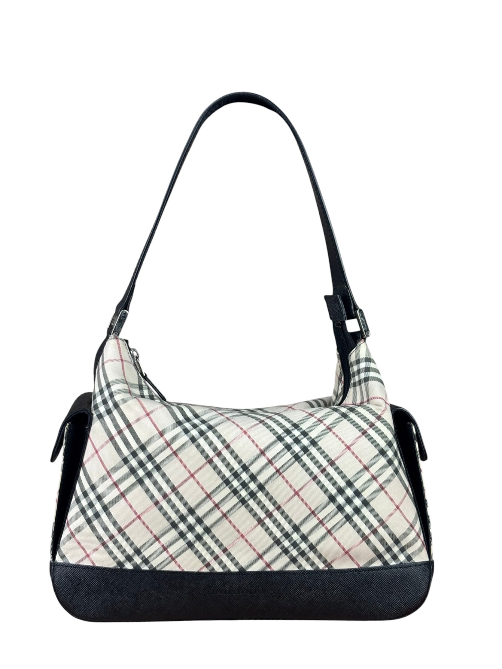 Burberry Black/Beige Saffiano Leather Trim Nova Check Hobo Bag