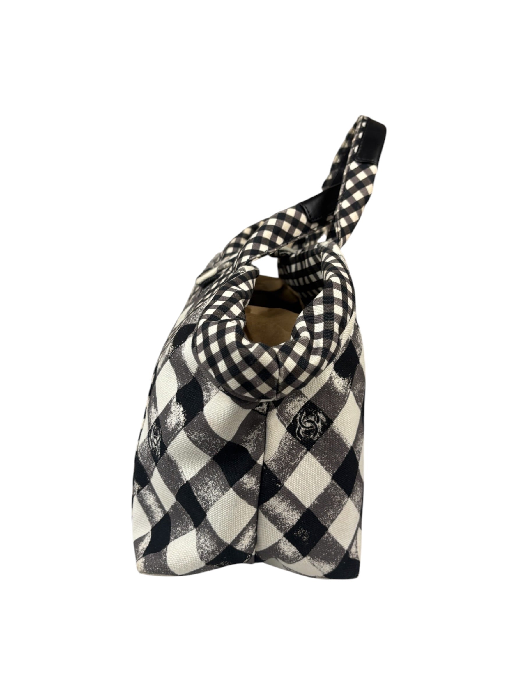Chanel Bicolor Leather Trim Gingham Canvas Coco Mark Handbag 2010