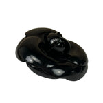 Chanel Vintage Black Leather Camellia Flower Brooch