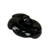 Chanel Vintage Black Leather Camellia Flower Brooch