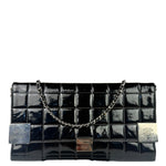Chanel Black Patent Chocolate Bar Quilted Flap Shoulder Bag 2001