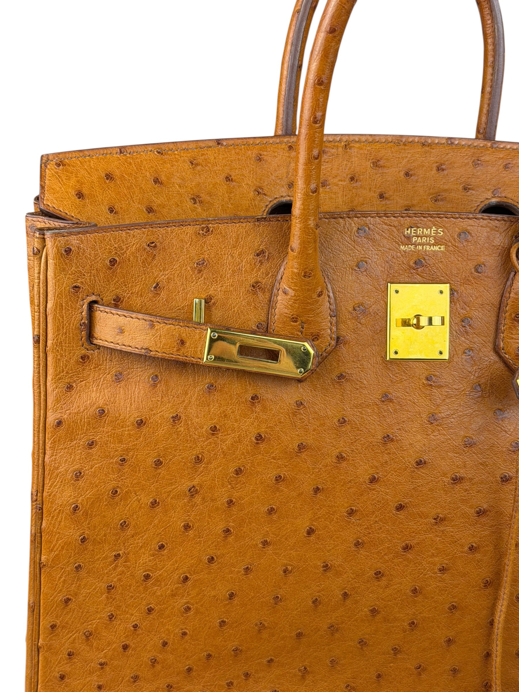 Hermes Birkin 35 Ostrich Leather Handbag Gold Hardware