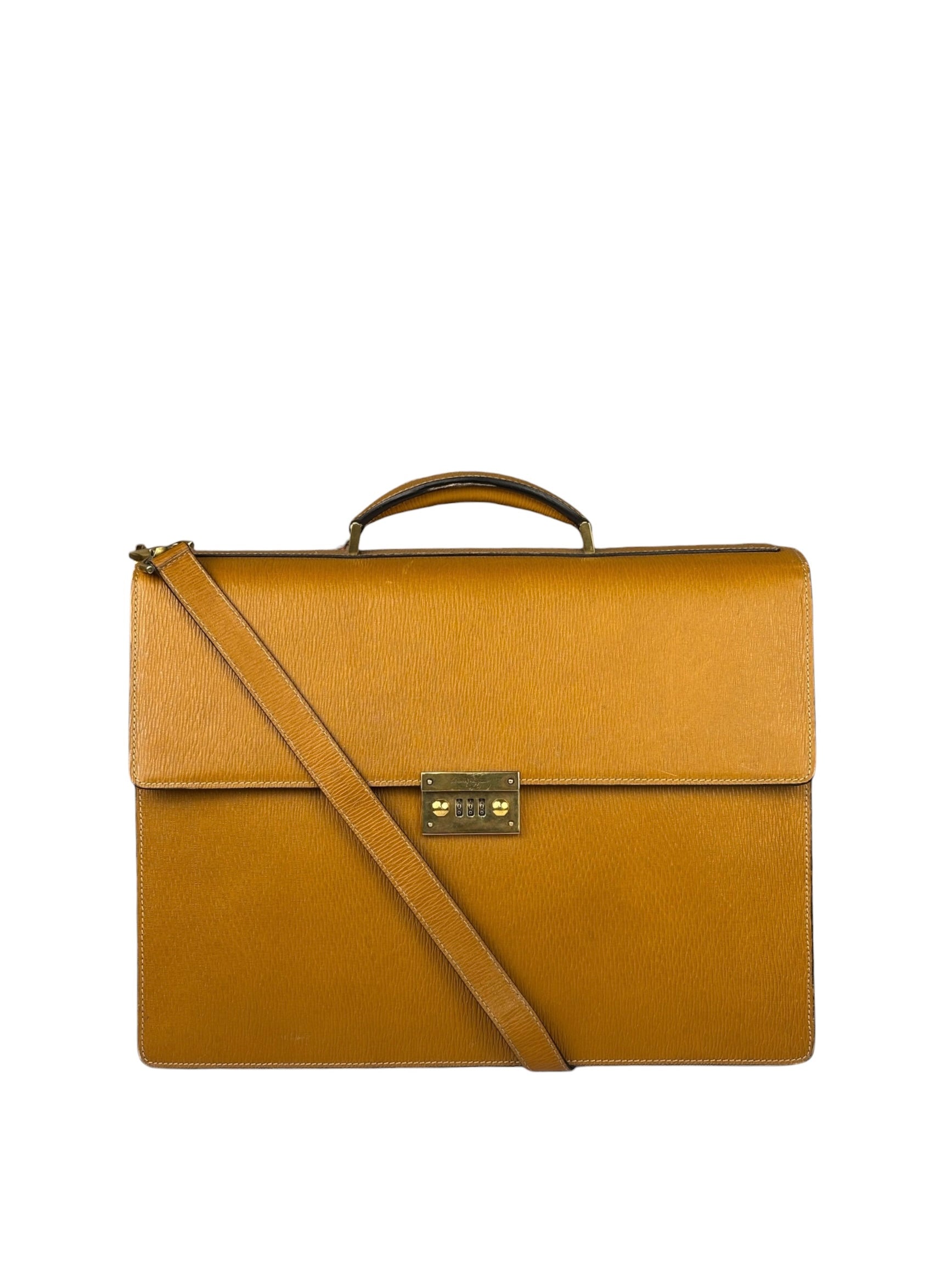 Salvatote Ferragamo Brown Leather Flap Briefcase