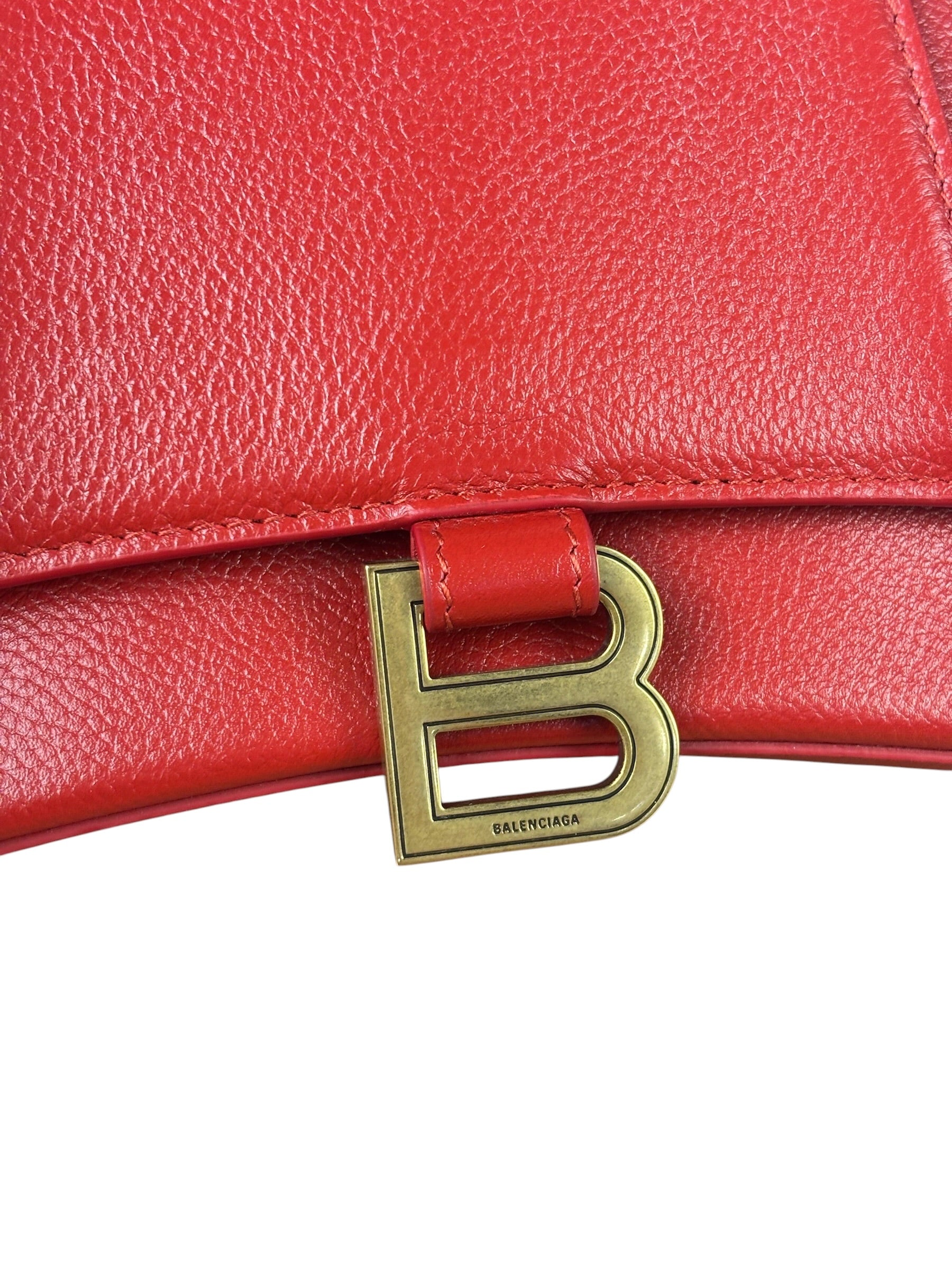 Balenciaga Red Leather Hourglass Small Two-Way Bag
