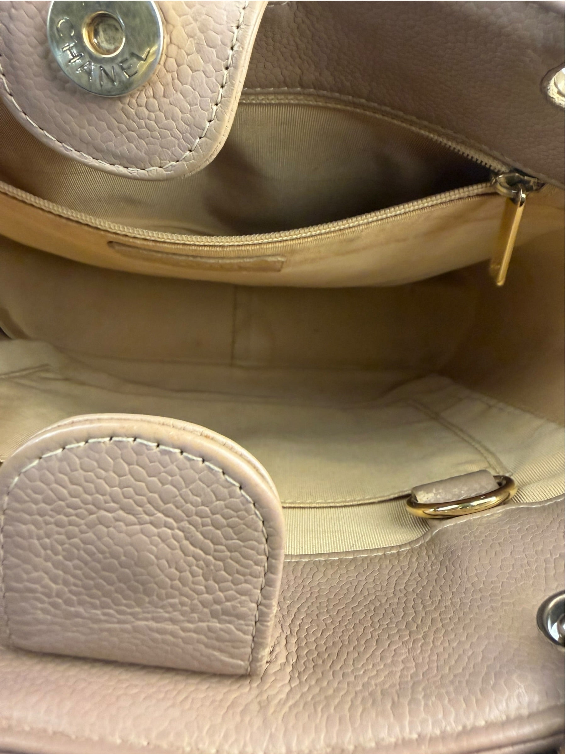 Chanel Beige Quilted Caviar Petite Shopping Tote 2004