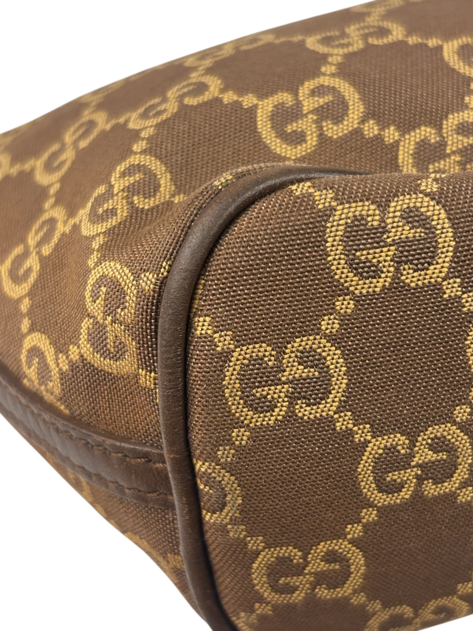 Gucci Brown Leather Trim GG Boat Pochette