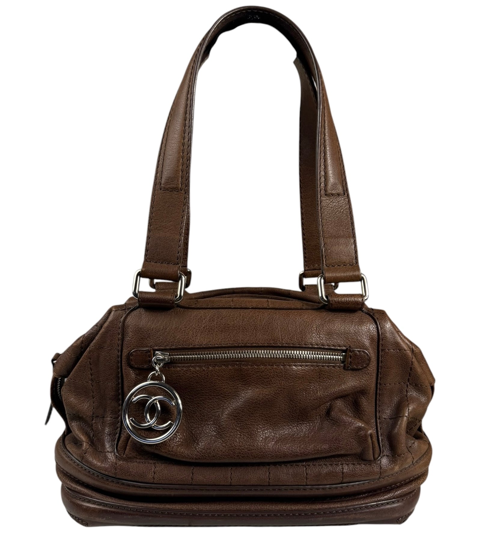 Chanel Brown Leather Essential Square Stitch Bowler Bag 2007