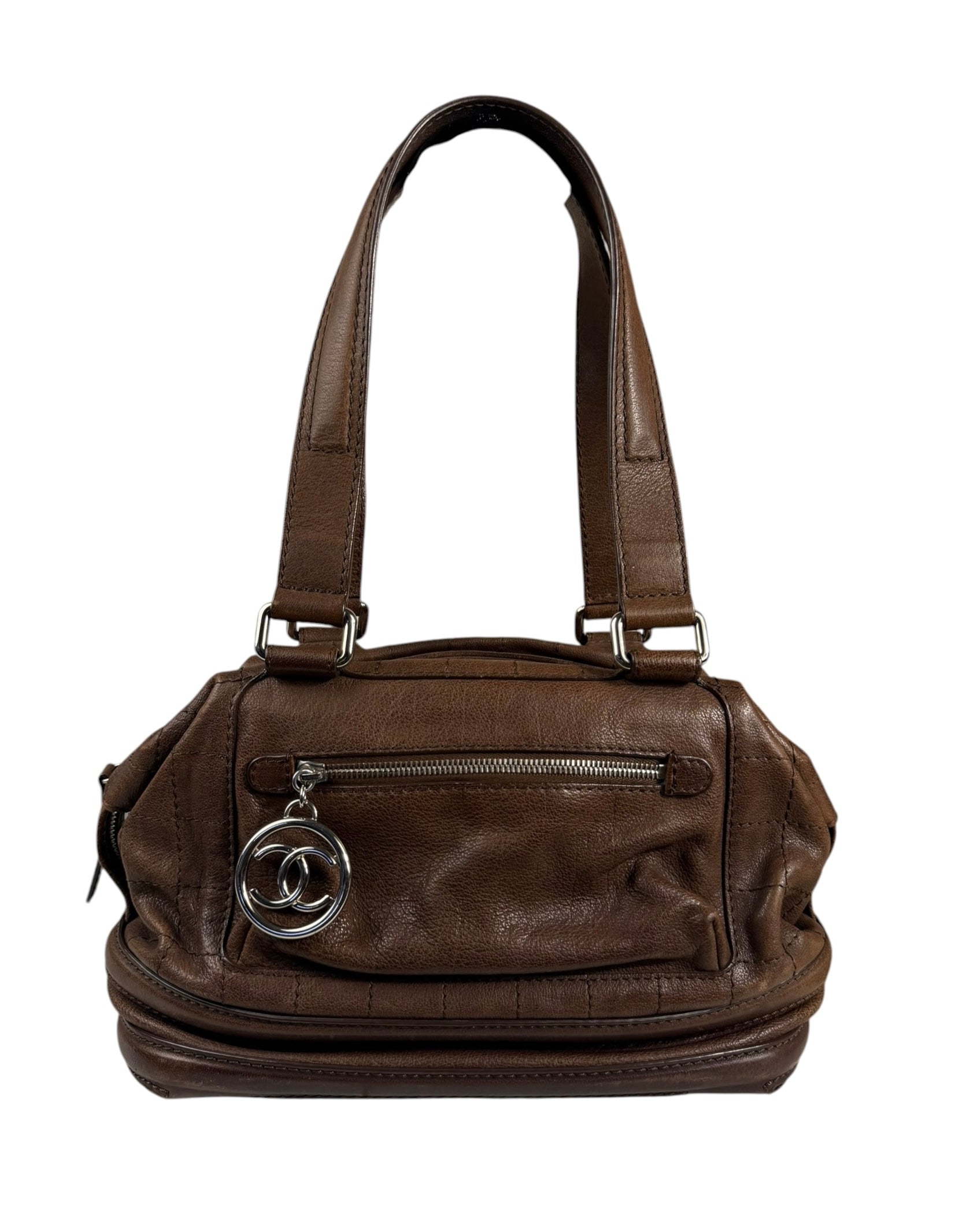 Chanel Brown Leather Essential Square Stitch Bowler Bag 2007