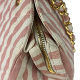 Chanel Vintage Pink/Cream Denim Maxi Stripped Tote 1994