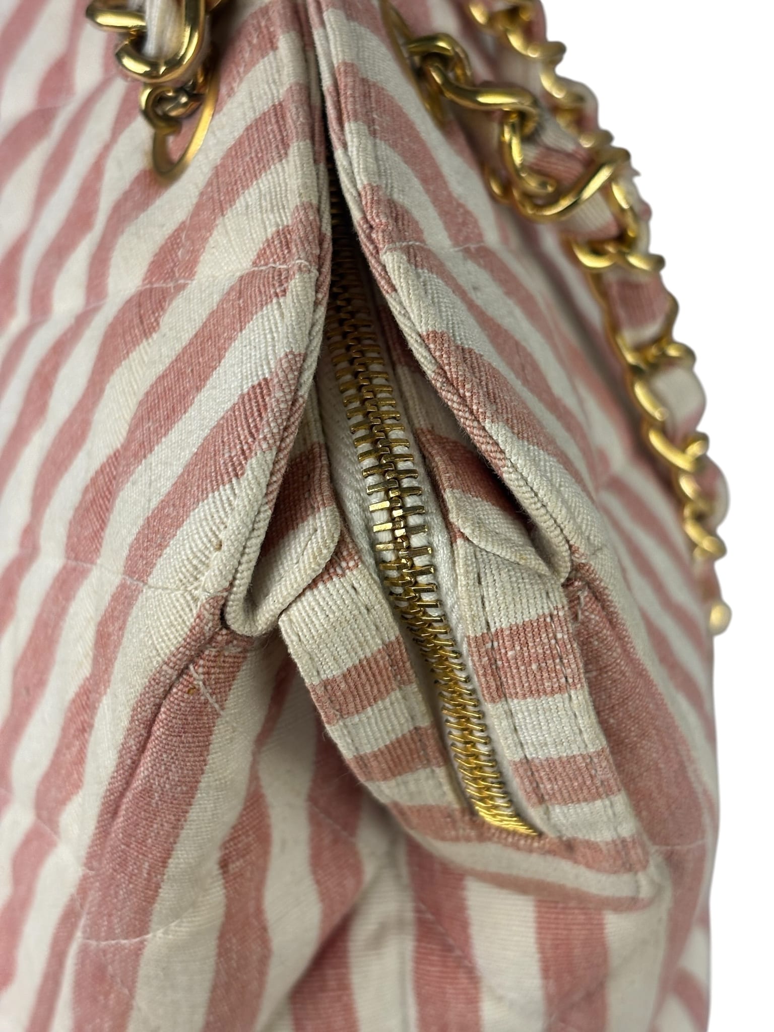 Chanel Vintage Pink/Cream Denim Maxi Stripped Tote 1994