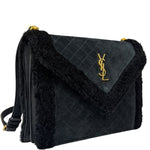 YSL Bicolor Quilted-Suede Shearling Gaby Shoulder Bag