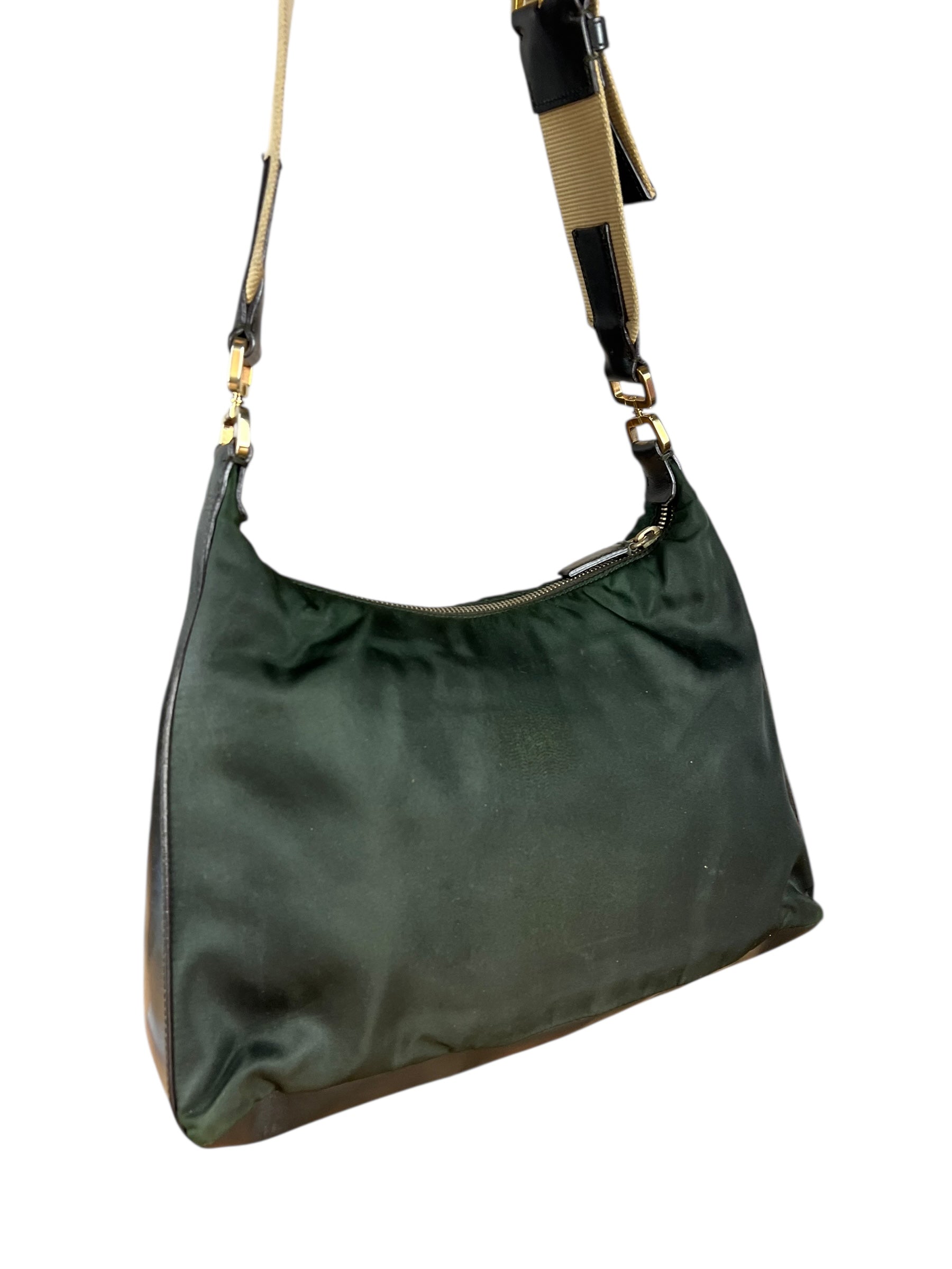 Prada Shoulder Bag Green Canvas Strap