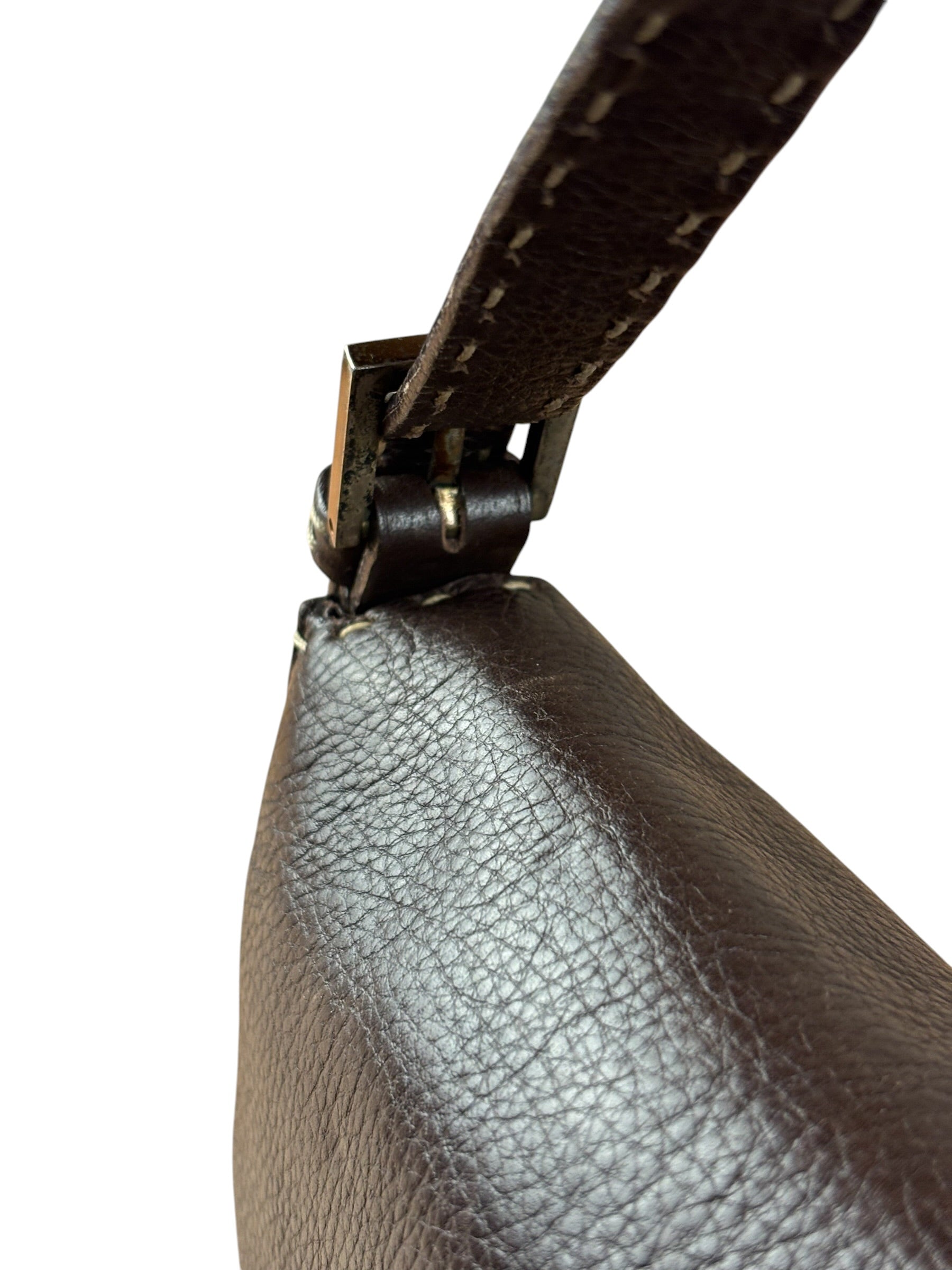 Fendi Selleria Brown Leather Stitched Baguette