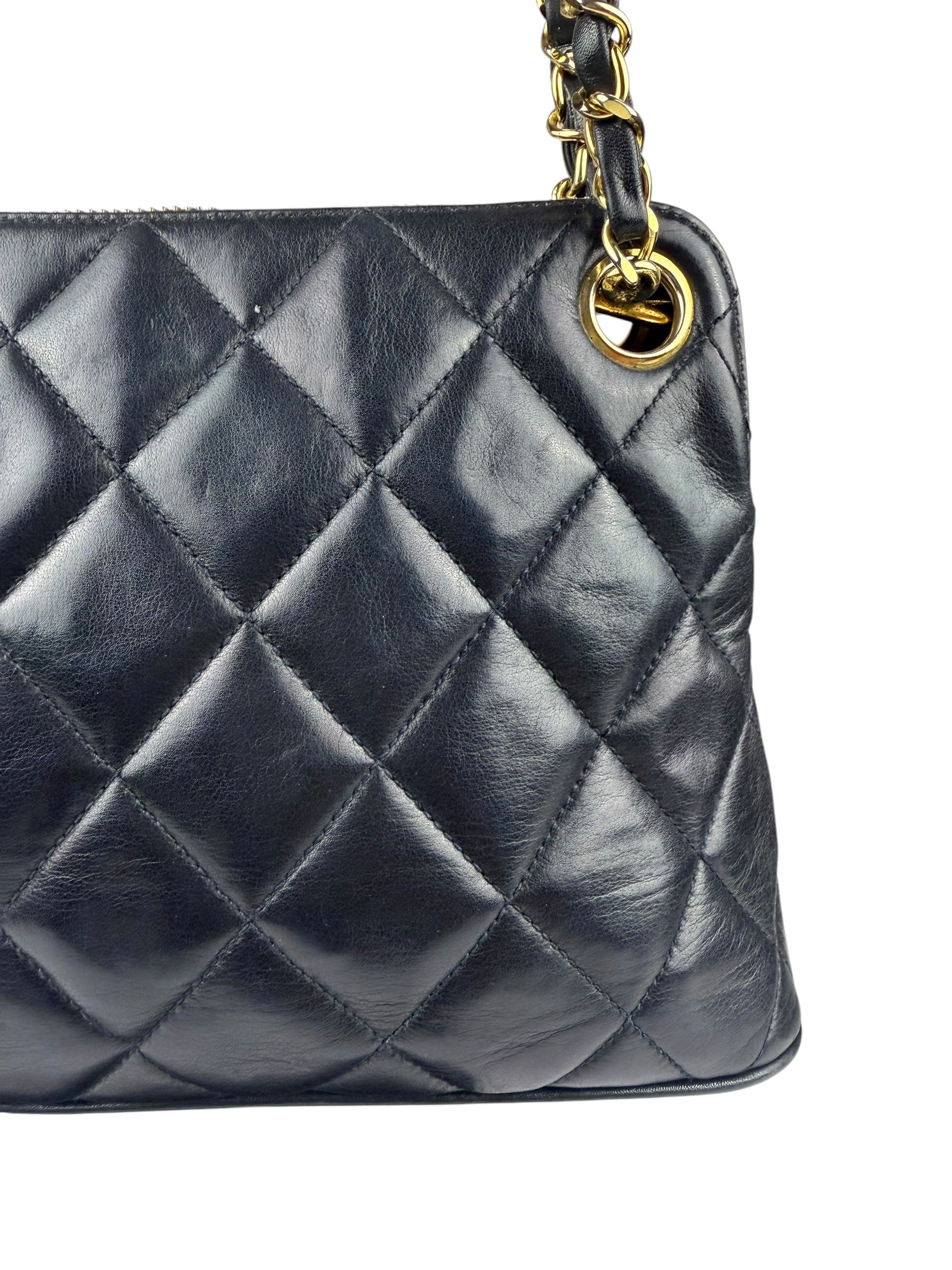 Chanel Vintage Black Quilted Leather Shoulder Bag 1987