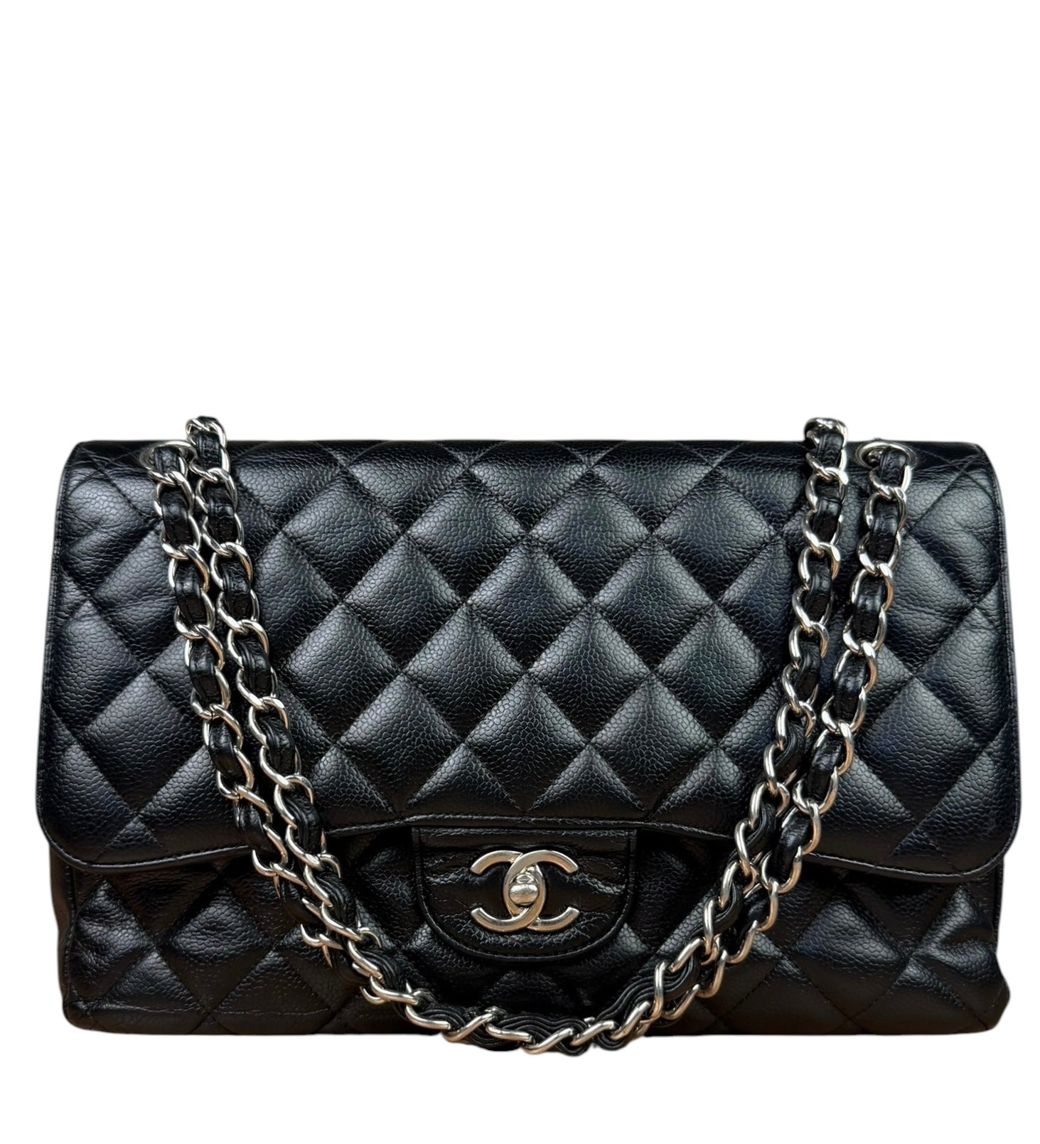 Chanel Black Caviar Quilted Leather Classic Jumbo Double Flap Bag 2011