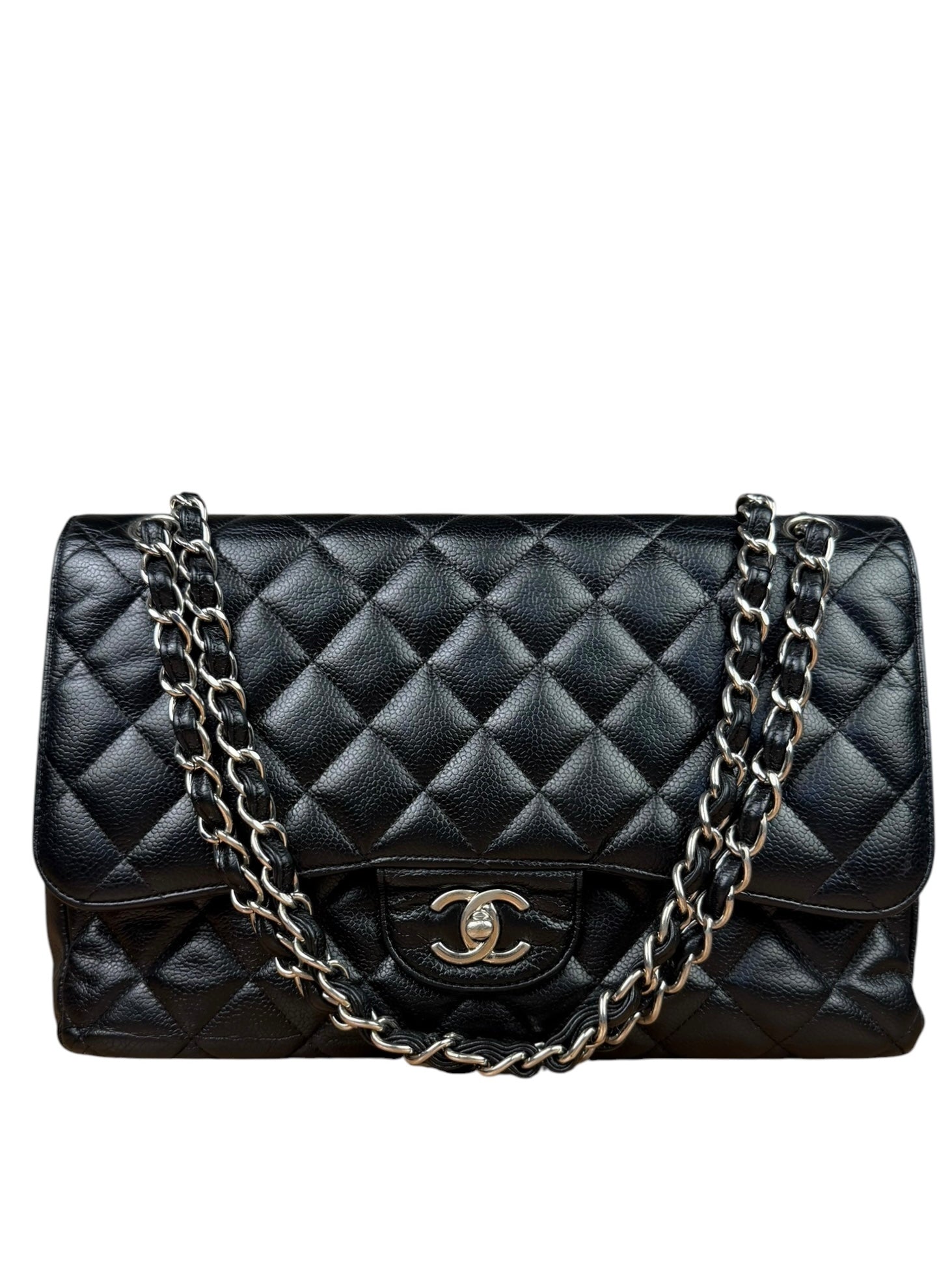 Chanel Black Caviar Quilted Leather Classic Jumbo Double Flap Bag 2011