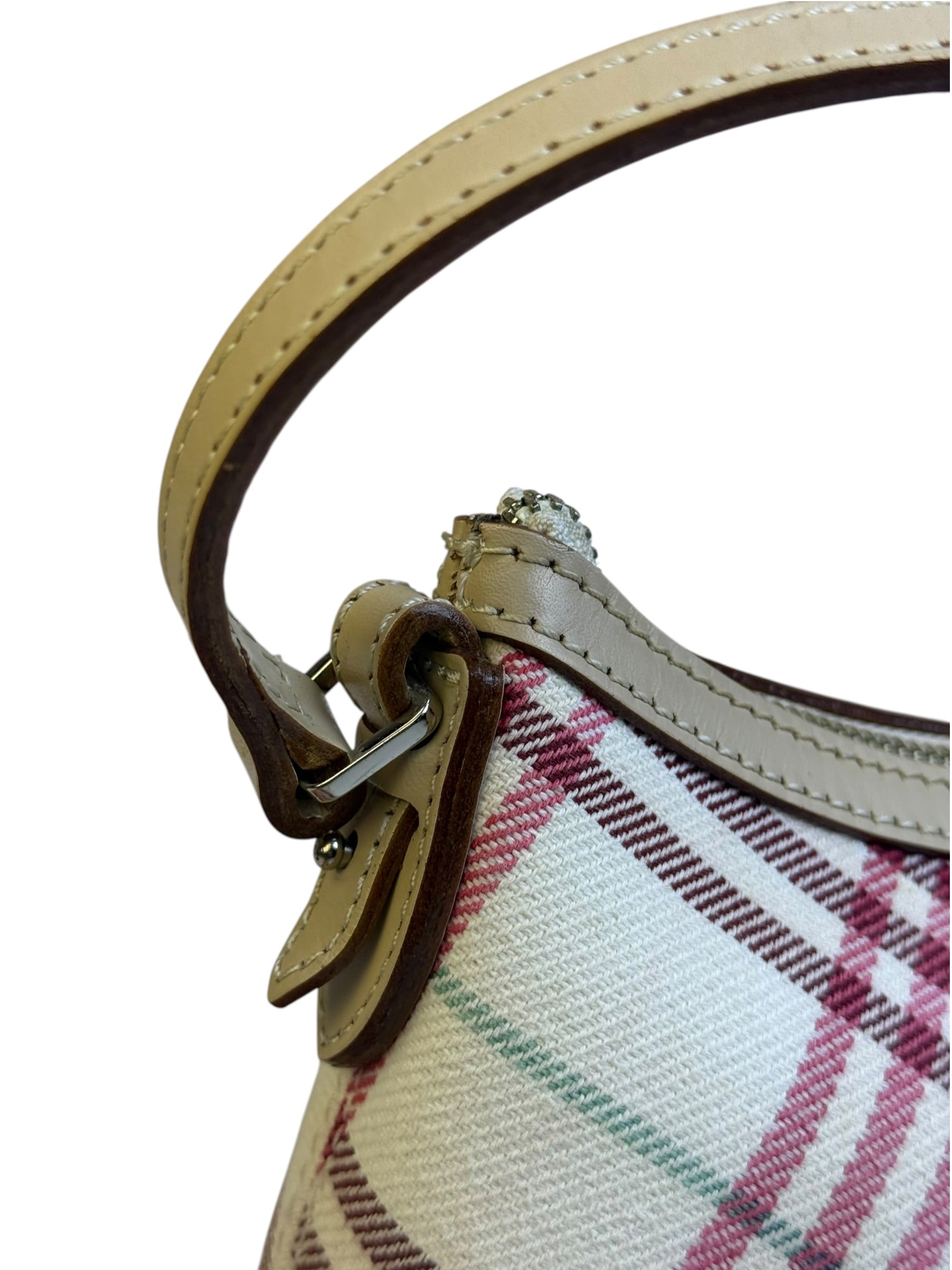 Burberry White/Beige Leather Trim Nova Check Pochette
