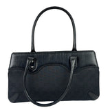Gucci Black Leather Trim GG Horsebit Chain Shoulder Bag