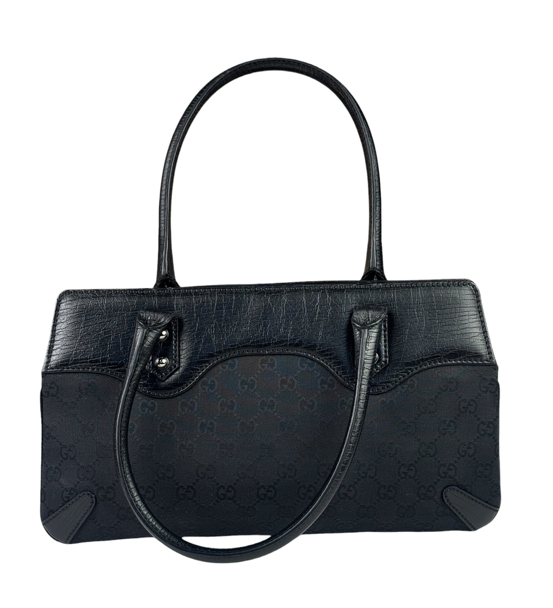 Gucci Black Leather Trim GG Horsebit Chain Shoulder Bag