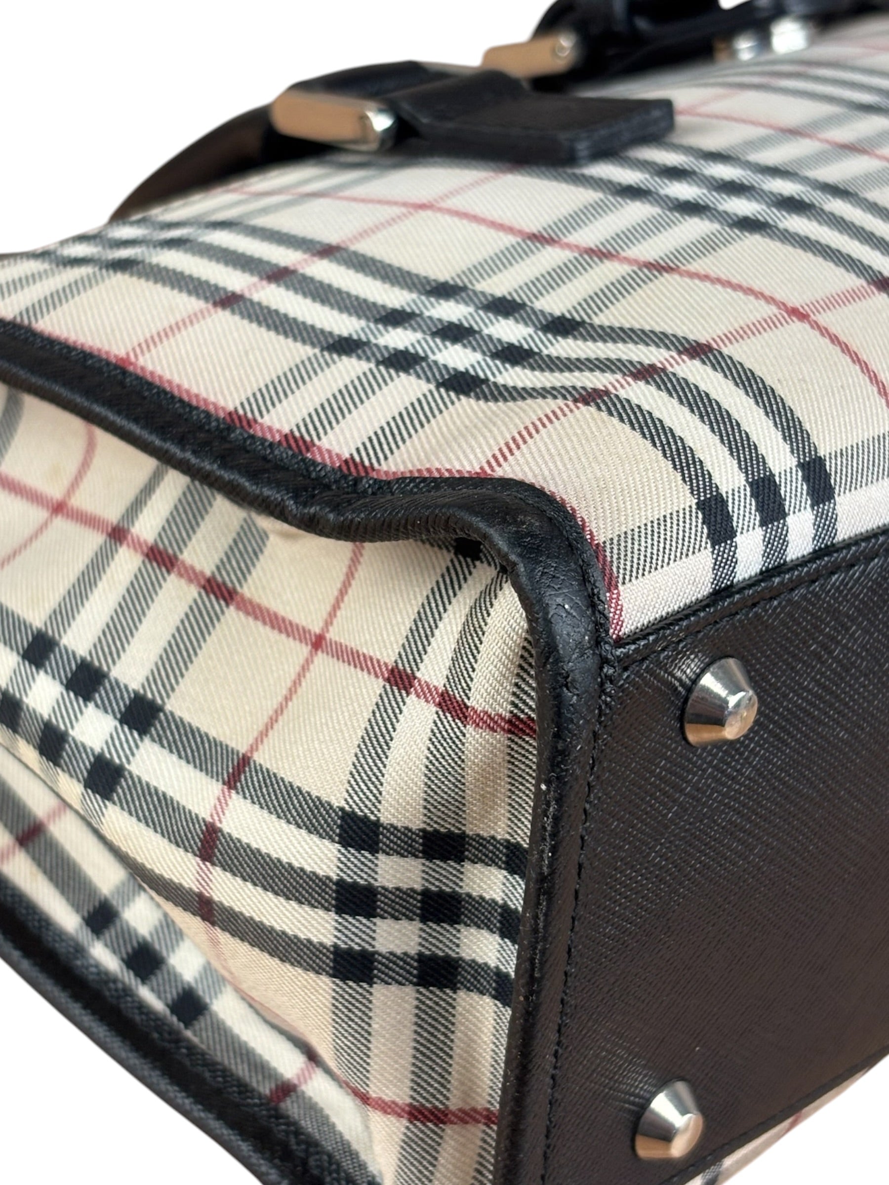 Burberry Vintage Leather Trim House Check Top Handle Bag