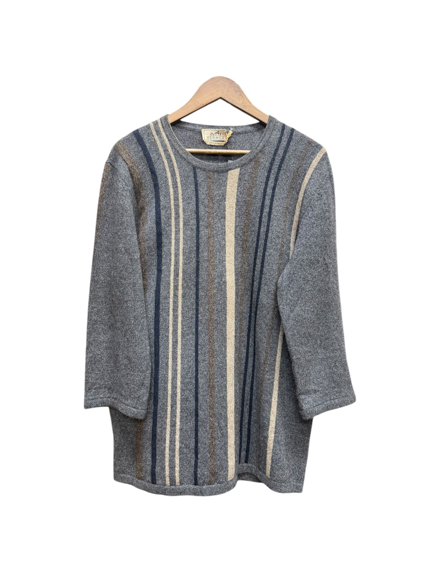 Hermes Vintage Grey Cashmere Striped Sweater