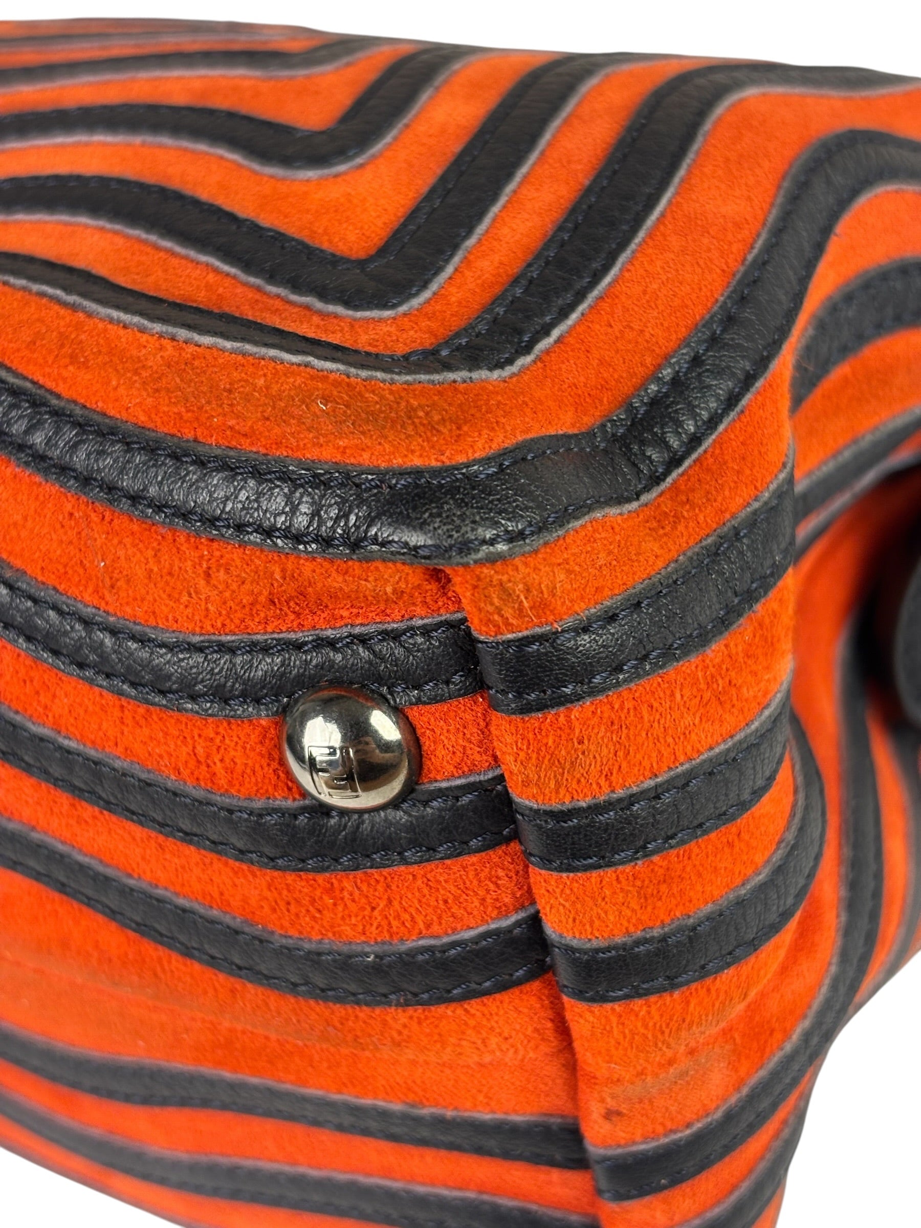 Fendi Navy/Red Leather Trim/Suede Dotcom Striped Two-Way Bag
