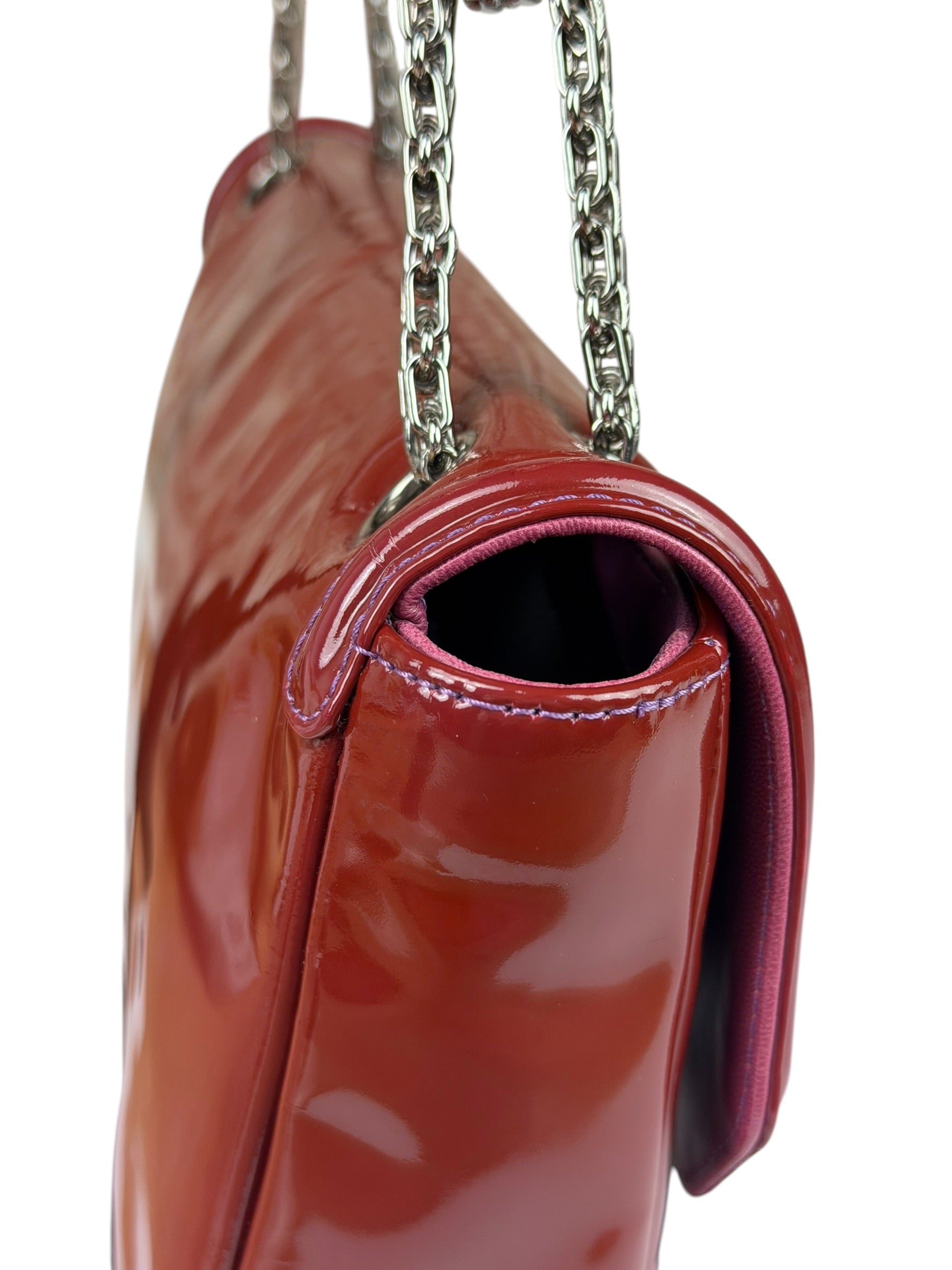 Chanel Burgundy Patent Leather Mademoiselle Bijoux Chain Flap Bag 2008