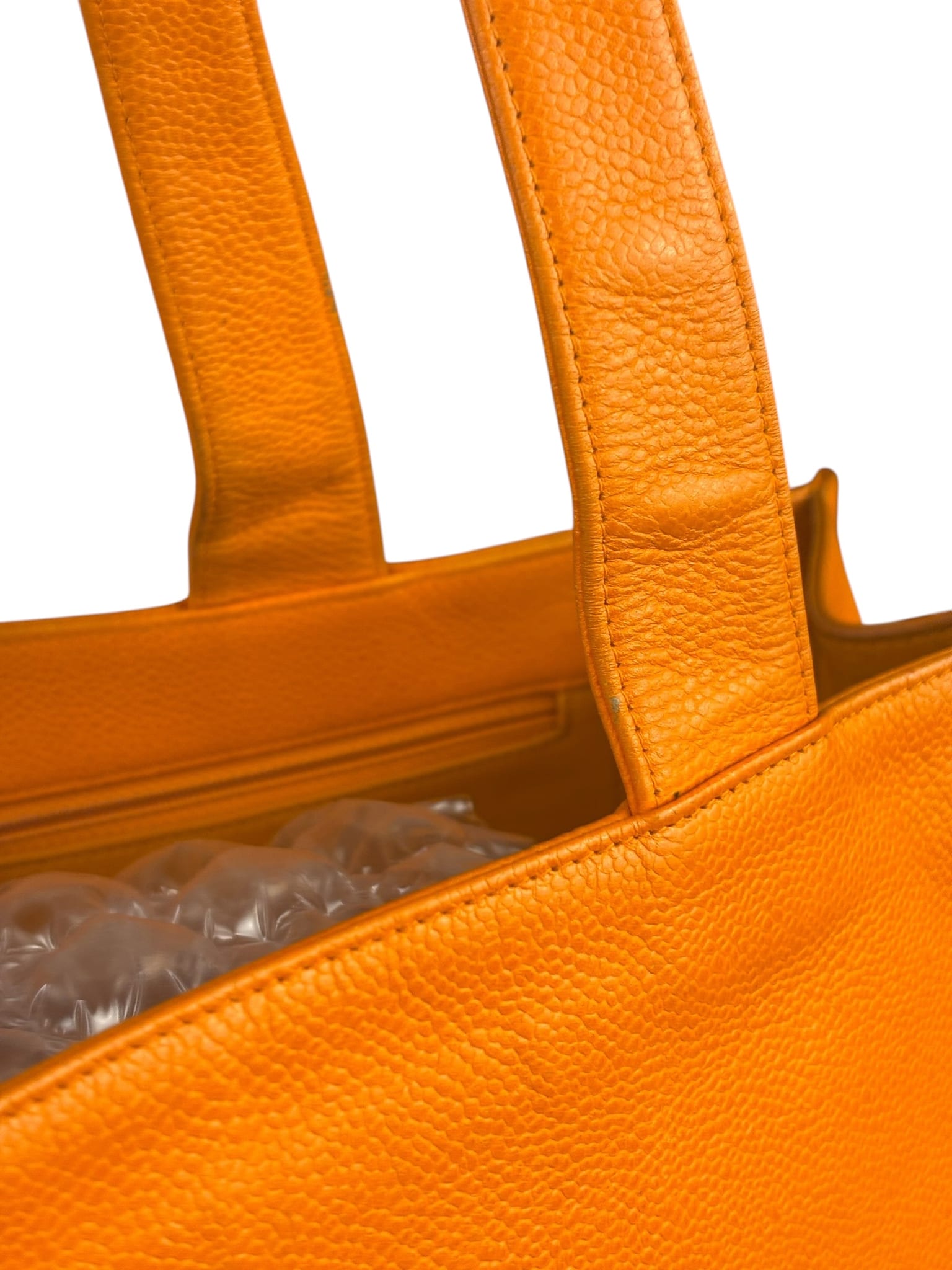 Chanel Vintage Orange Caviar Leather Tote 1989
