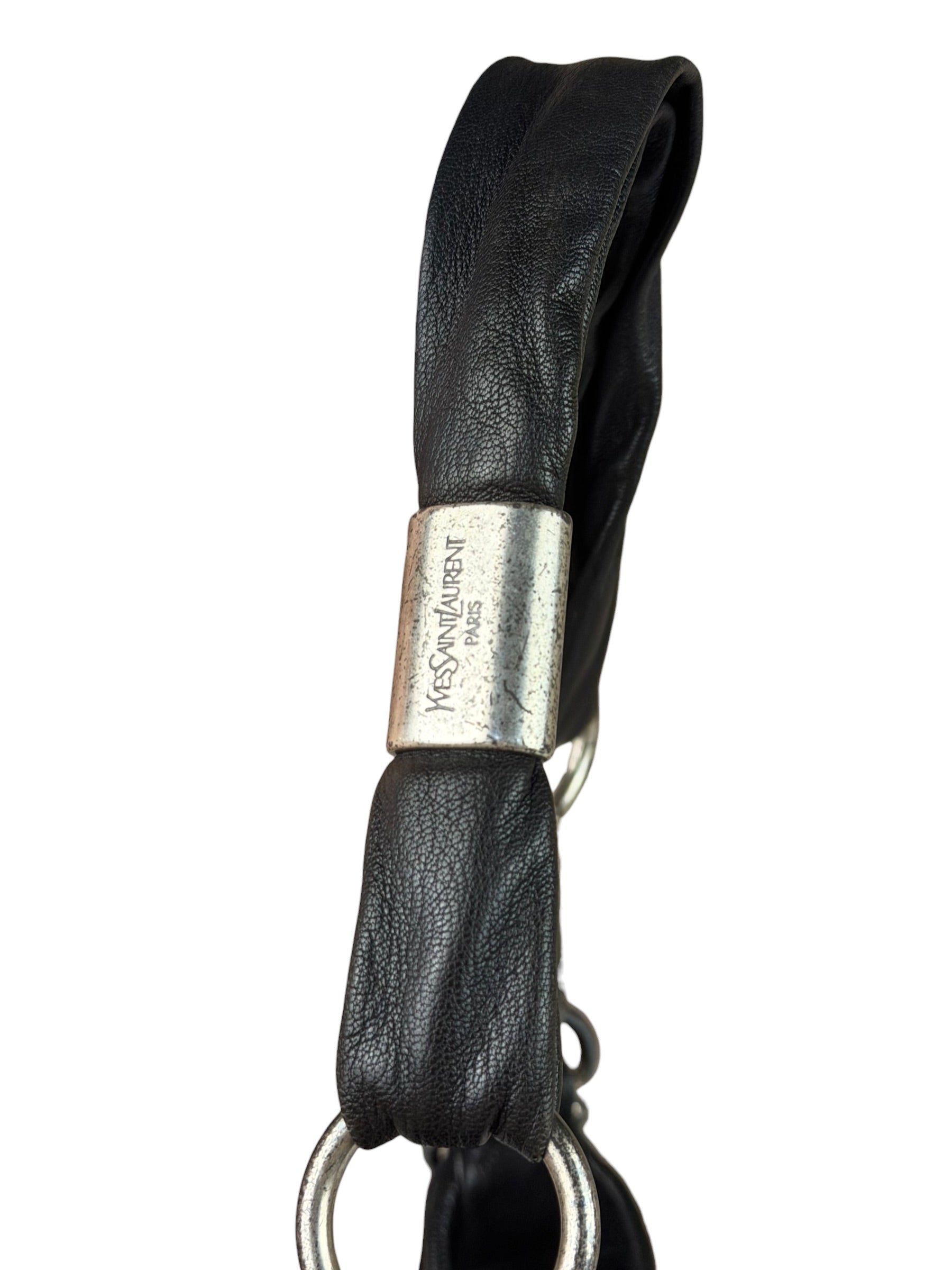 Yves Saint Laurent Black Leather St. Tropez Ruffled Hobo Bag