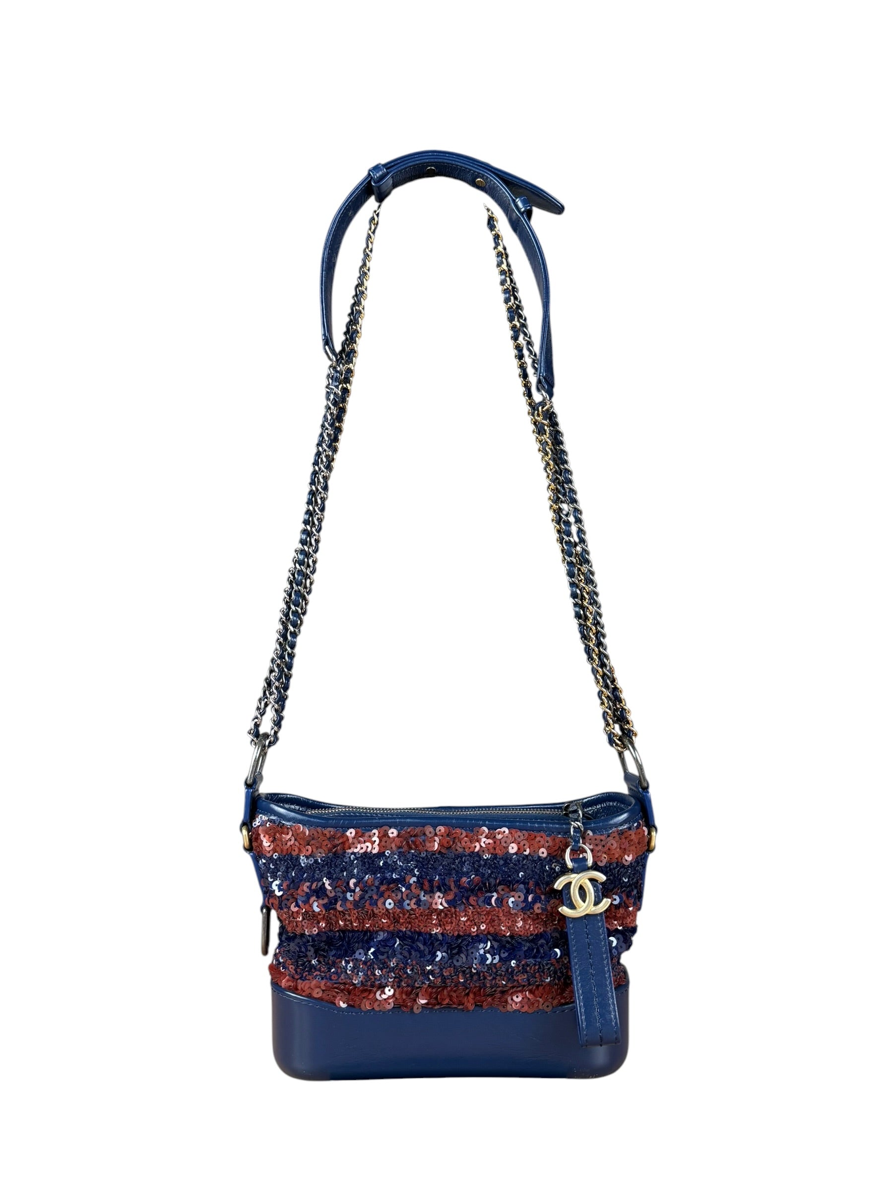 Chanel Gabrielle Small Sequin Hobo Bag Navy 2018