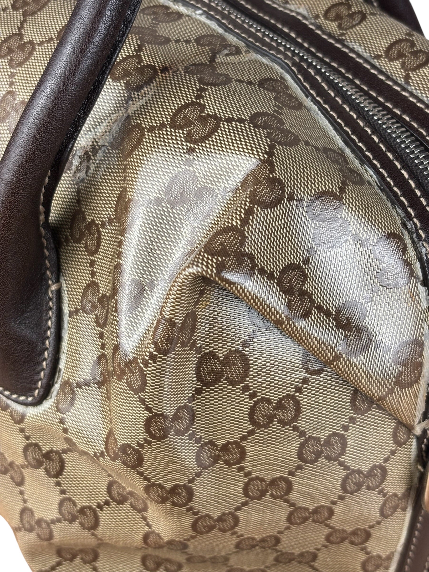 Gucci Vintage GG Coated Canvas Crystal Boston Handbag