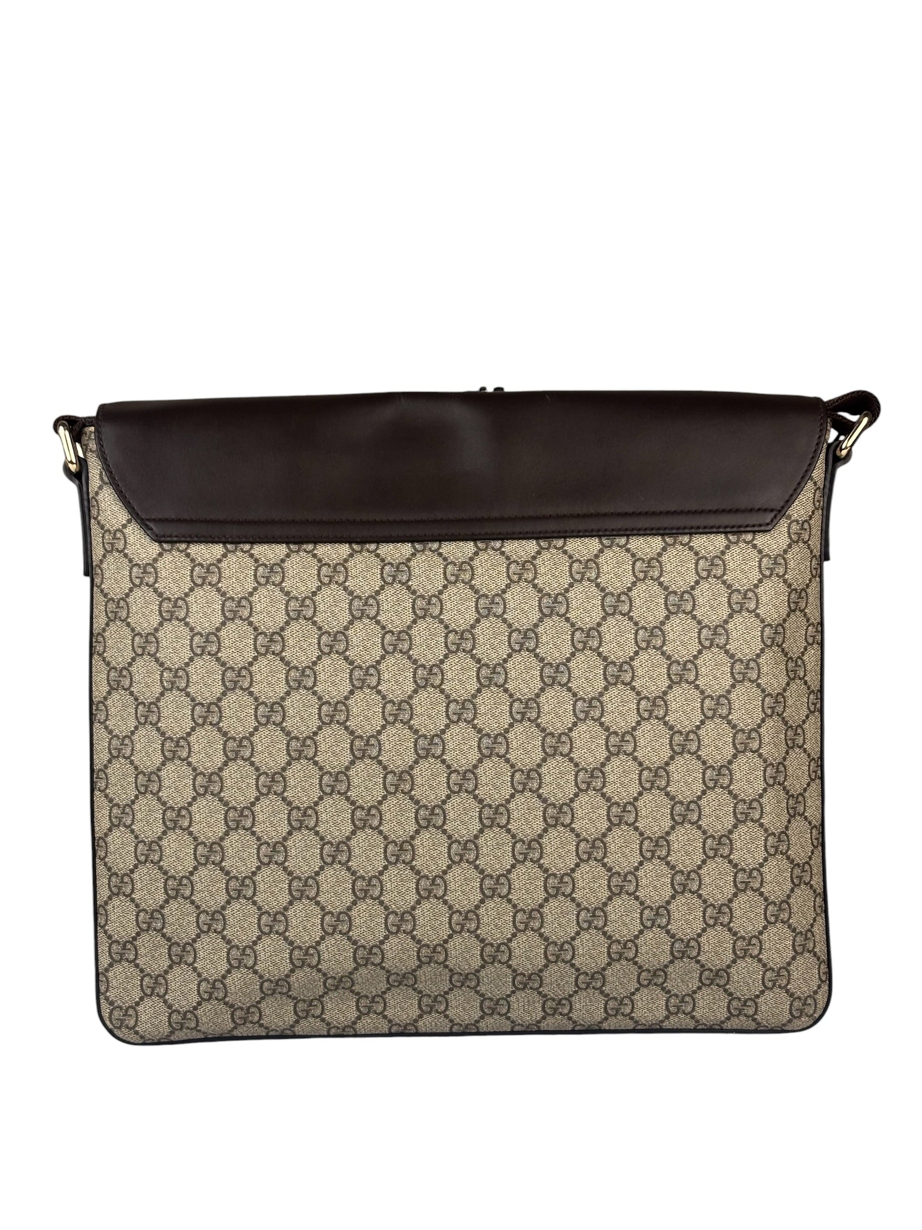 Gucci Brown Leather Trim GG Supreme Messenger Bag