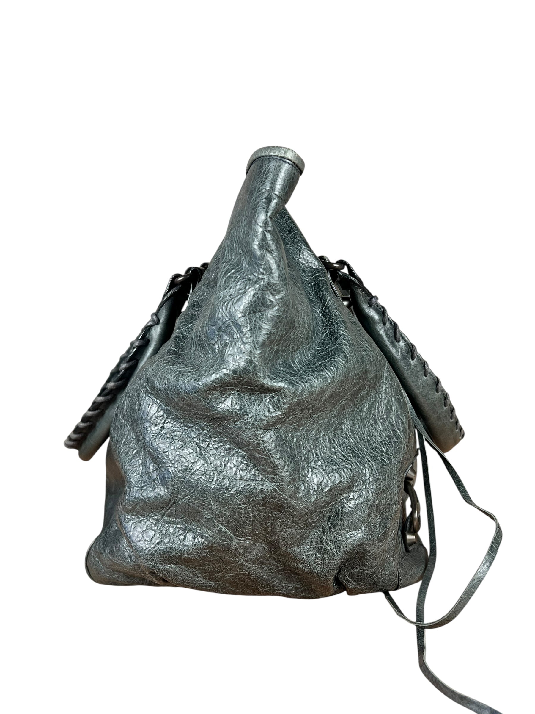Balenciaga Leather Motocross Muted Teal Sunday Tote