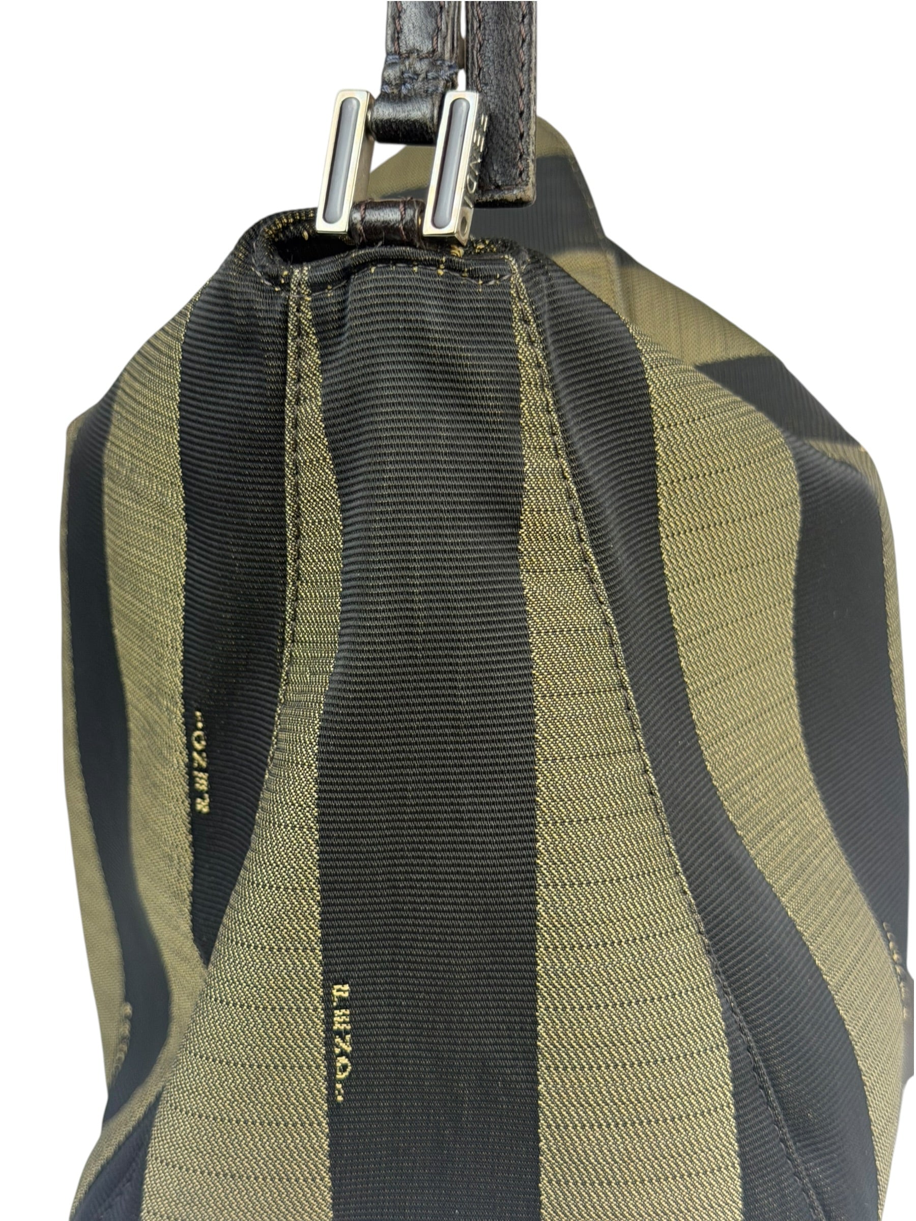 Fendi Green/Black Leather Trim Pequin Stripe Hobo Bag