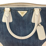Prada Denim White Leather Trim Saffiano Handbag