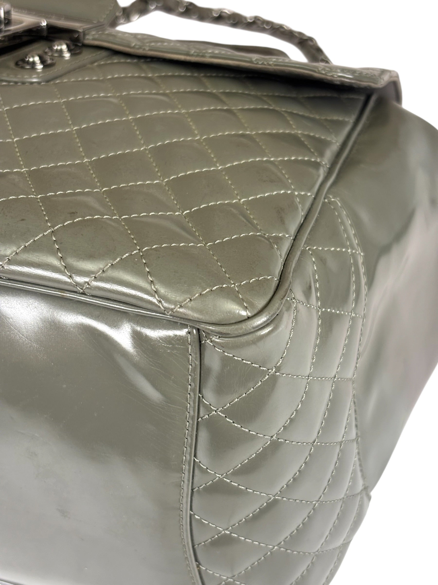 Chanel Grey Patent Leather Mademoiselle Kelly Flap Bag 2008