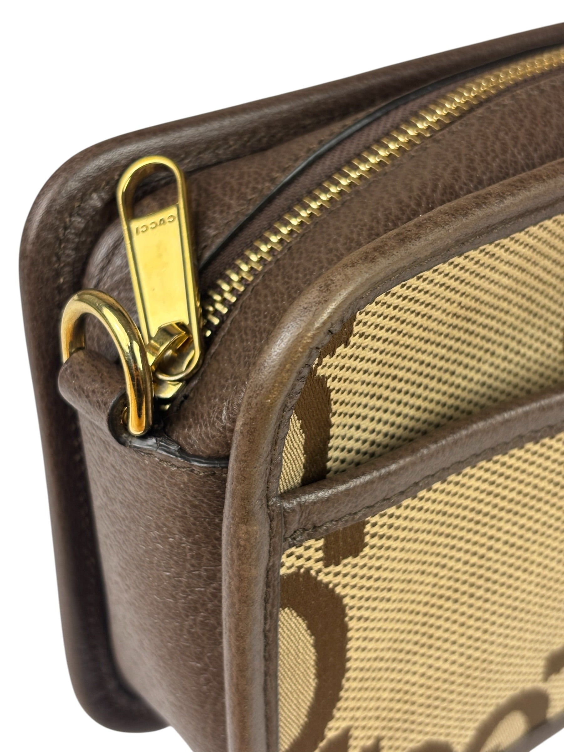 Gucci Brown Leather Trim Jumbo GG Mini Crossbody