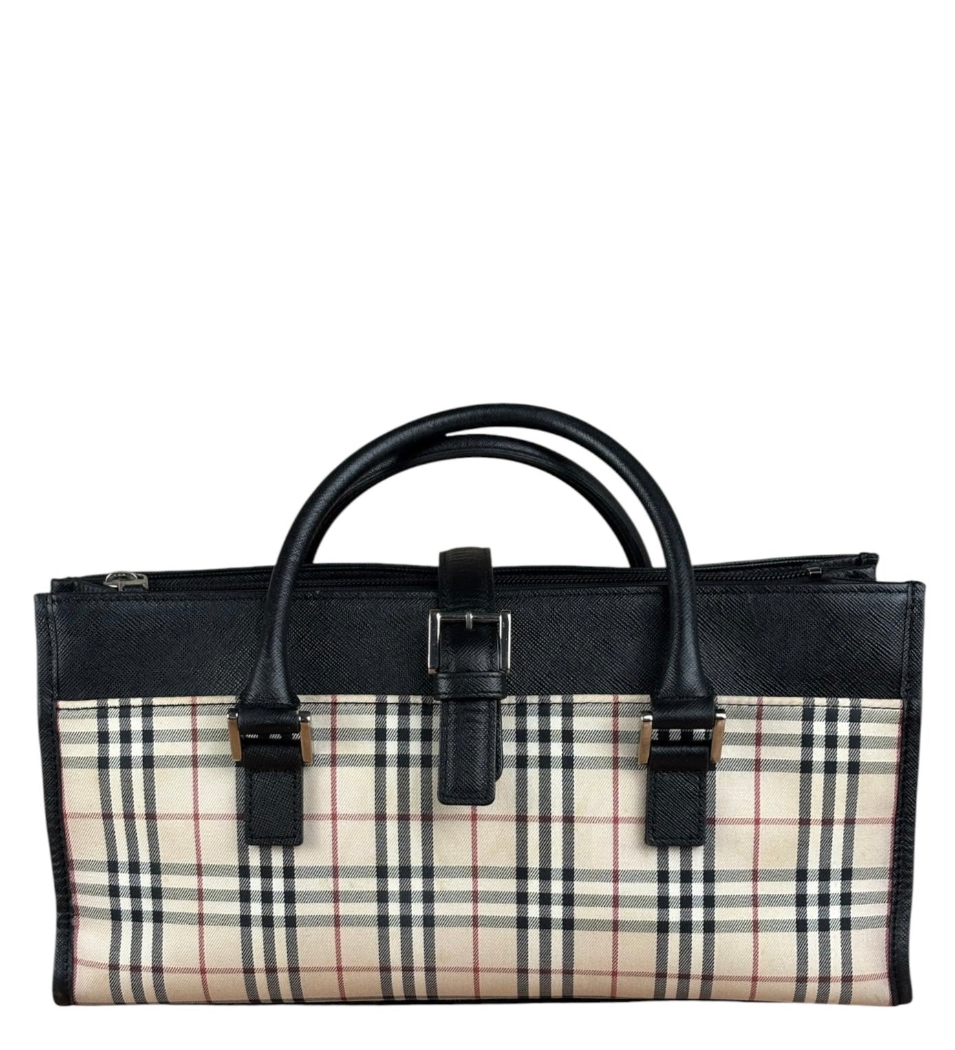 Burberry Vintage Leather Trim House Check Top Handle Bag
