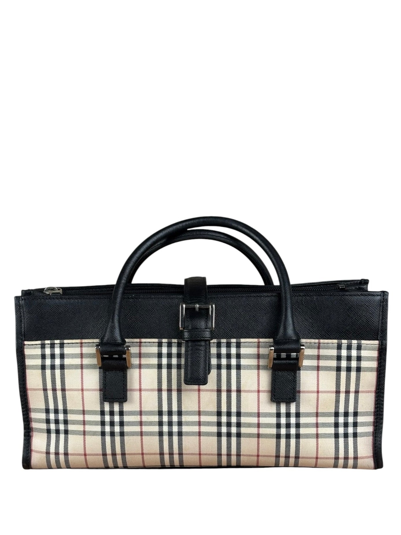 Burberry Vintage Leather Trim House Check Top Handle Bag