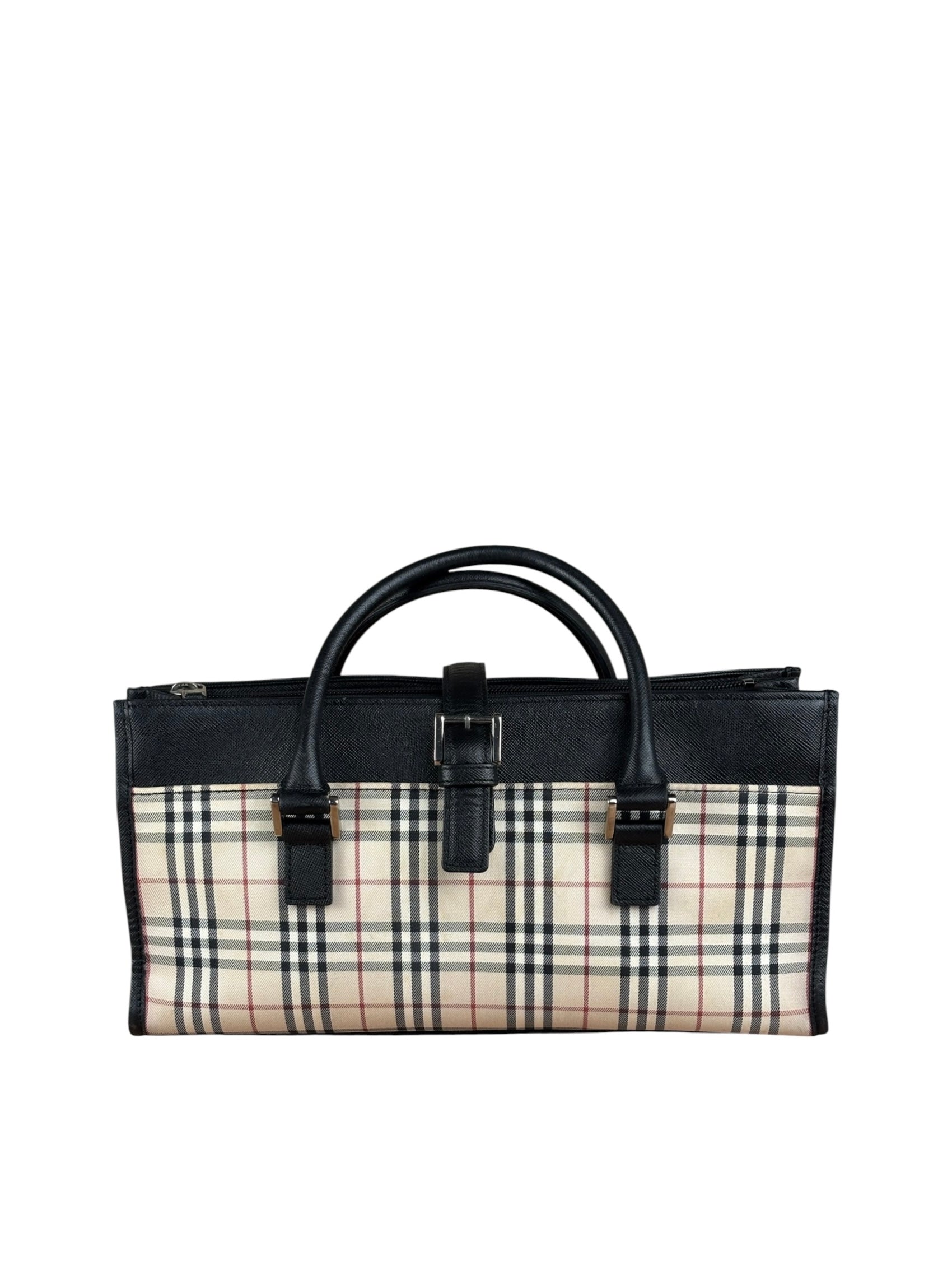 Burberry Vintage Leather Trim House Check Top Handle Bag
