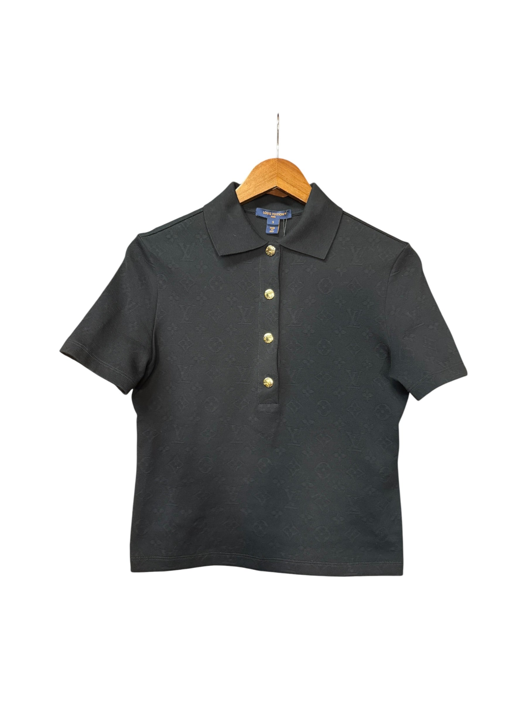 Louis Vuitton Black Monogram Boxy Collared Quarter-Button Top