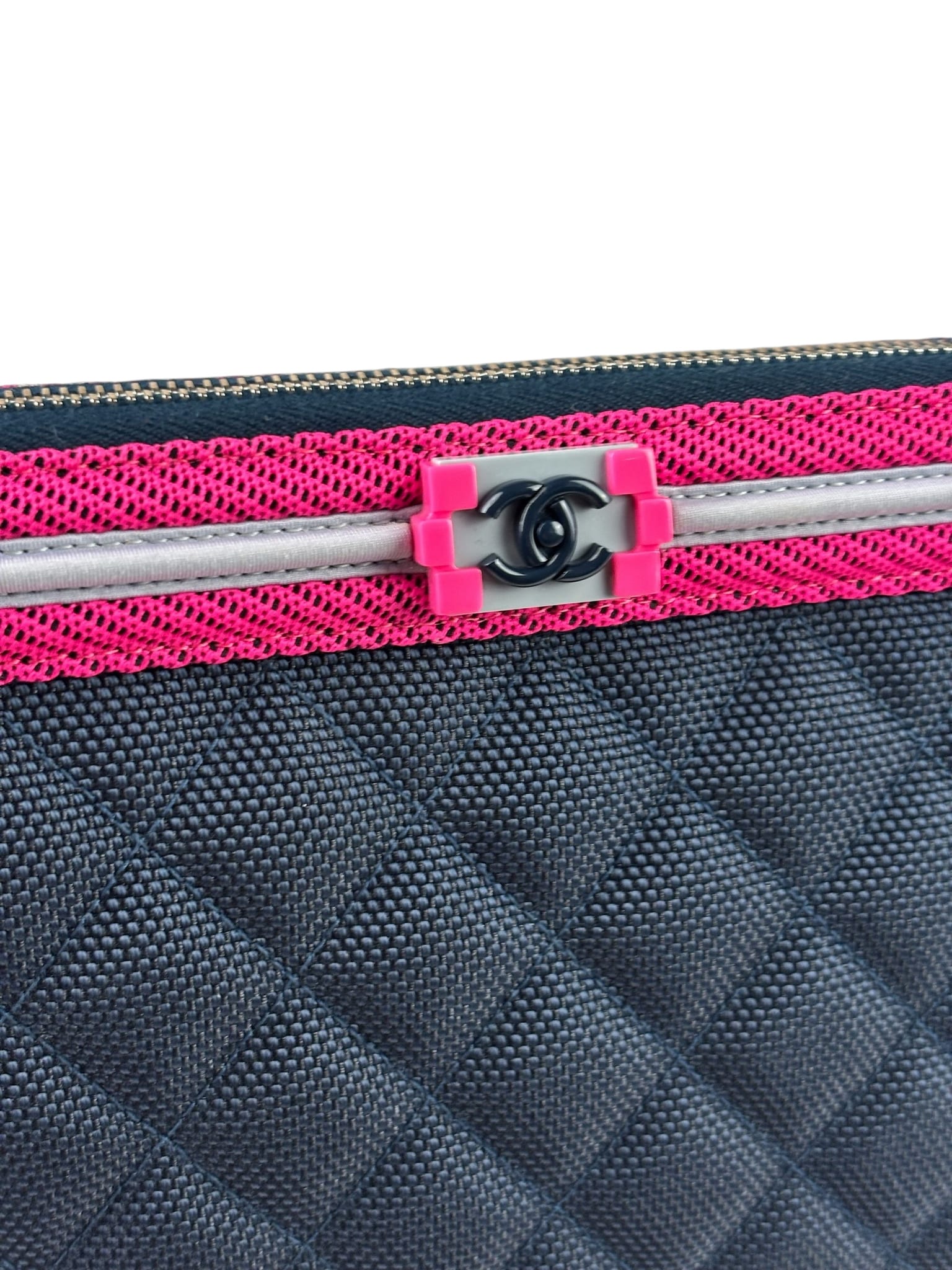 Chanel Navy Quilted Fluo Boy Medium O-Case Clutch