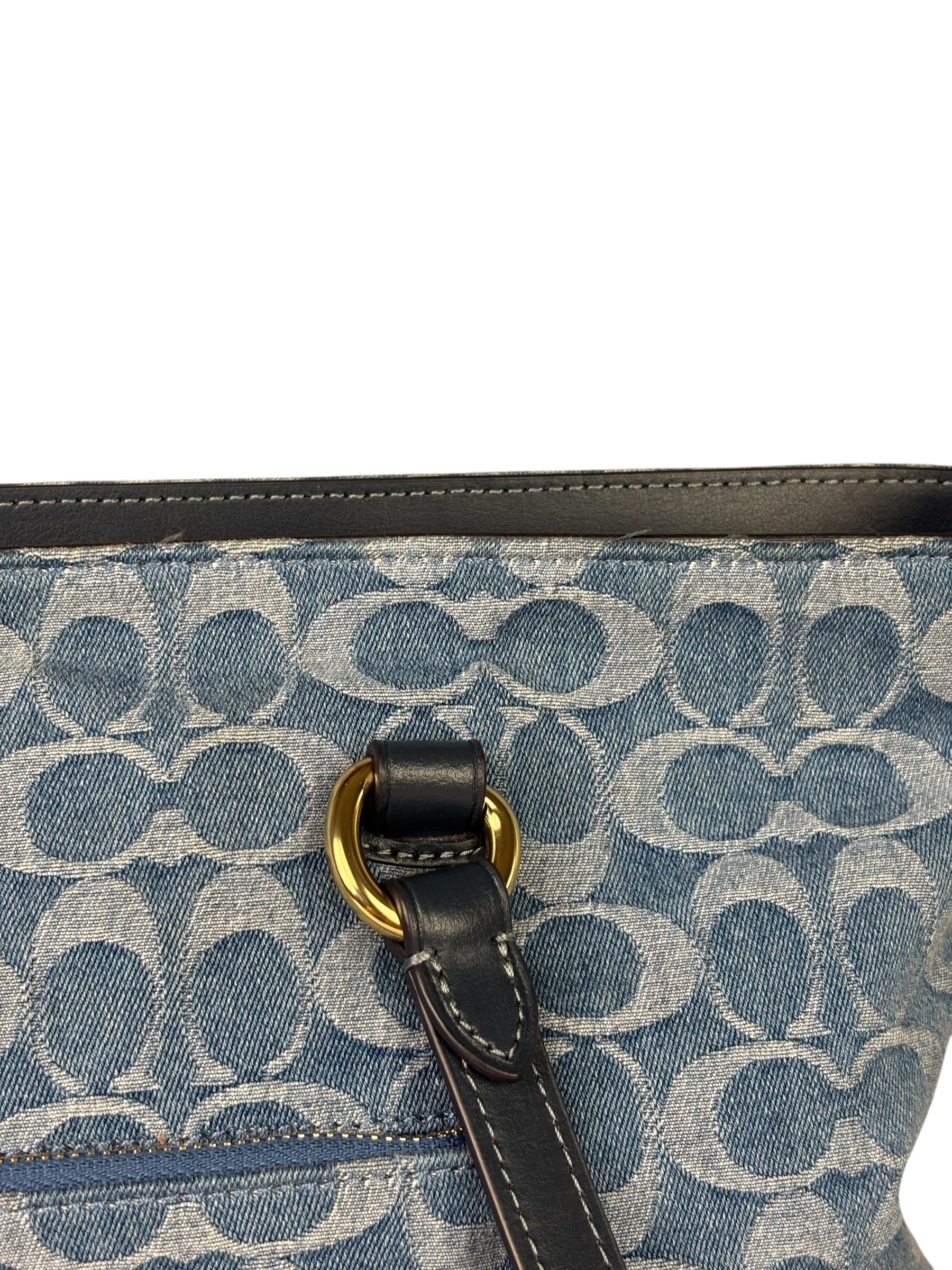 Coach Blue Leather Trim/Denim Signature Station Shoulder Bag