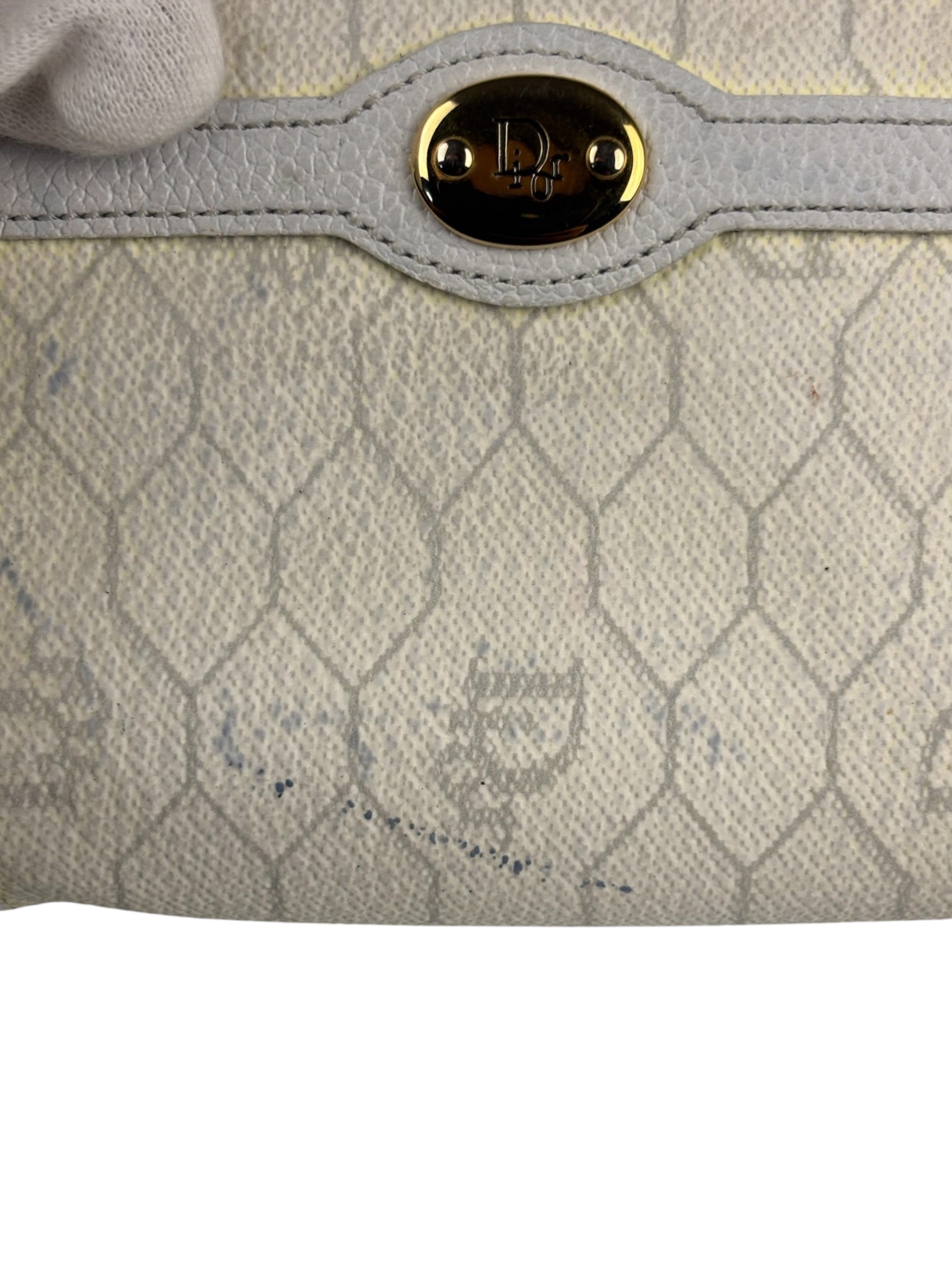 Christian Dior Vintage White Honeycomb Print Mini Coin Pouch