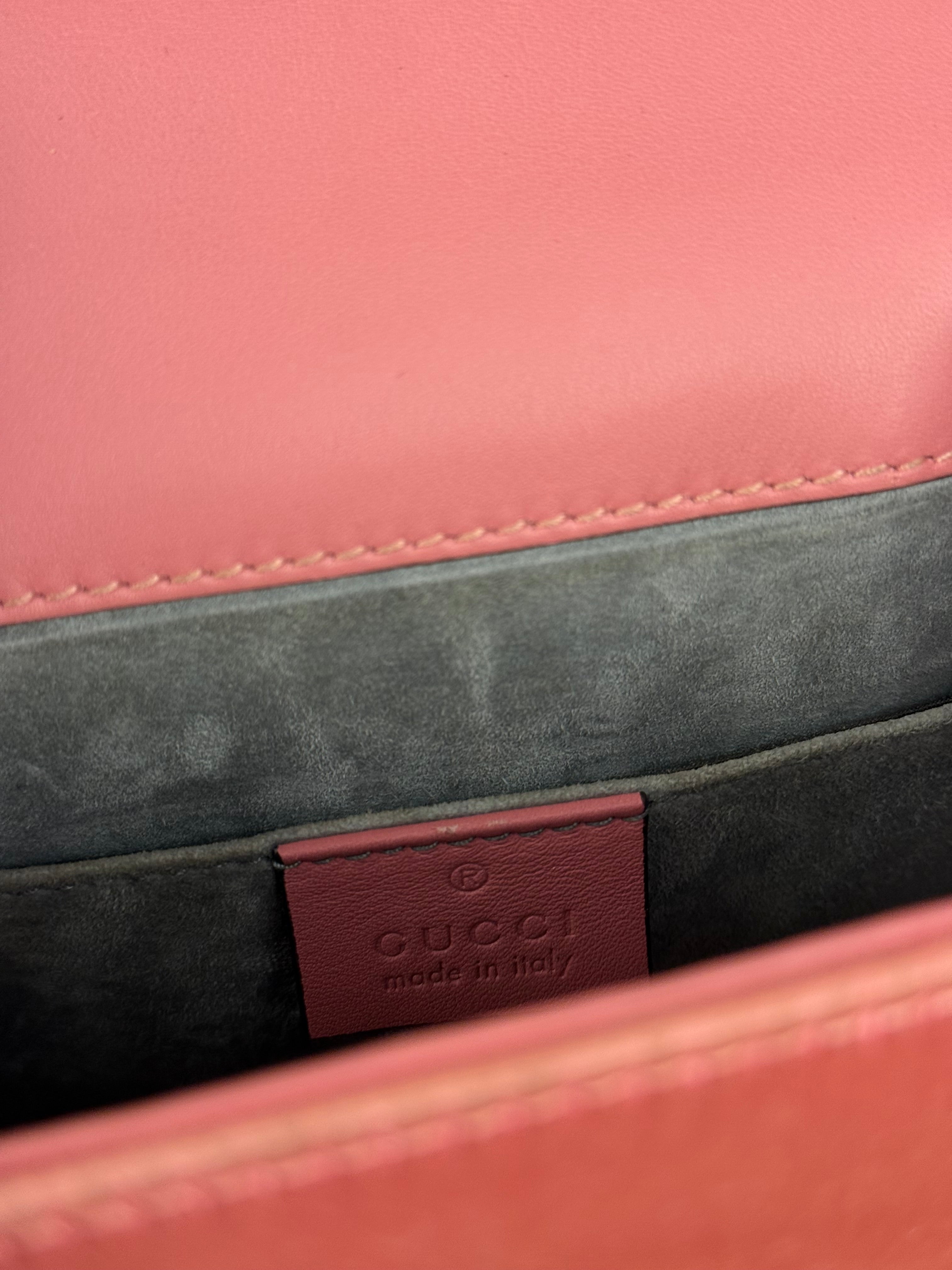 Gucci Sylvie Pink Mini Satin Embellished 2Way Handbag