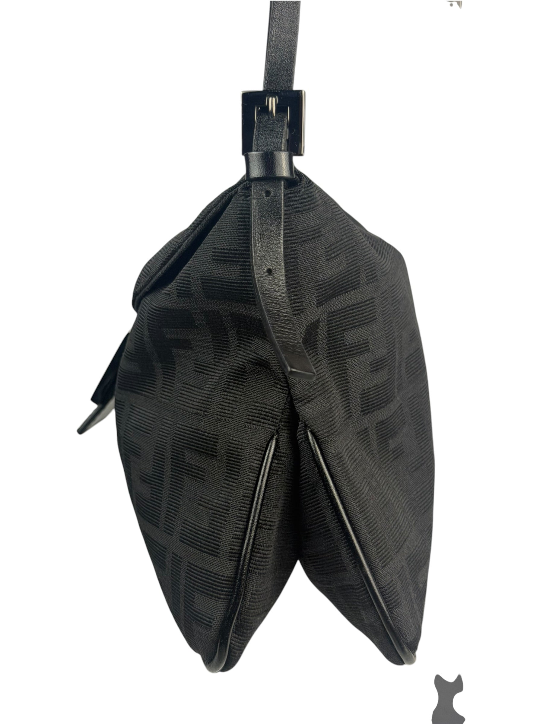 Fendi Black Leather Trim Zucca Mamma Baguette