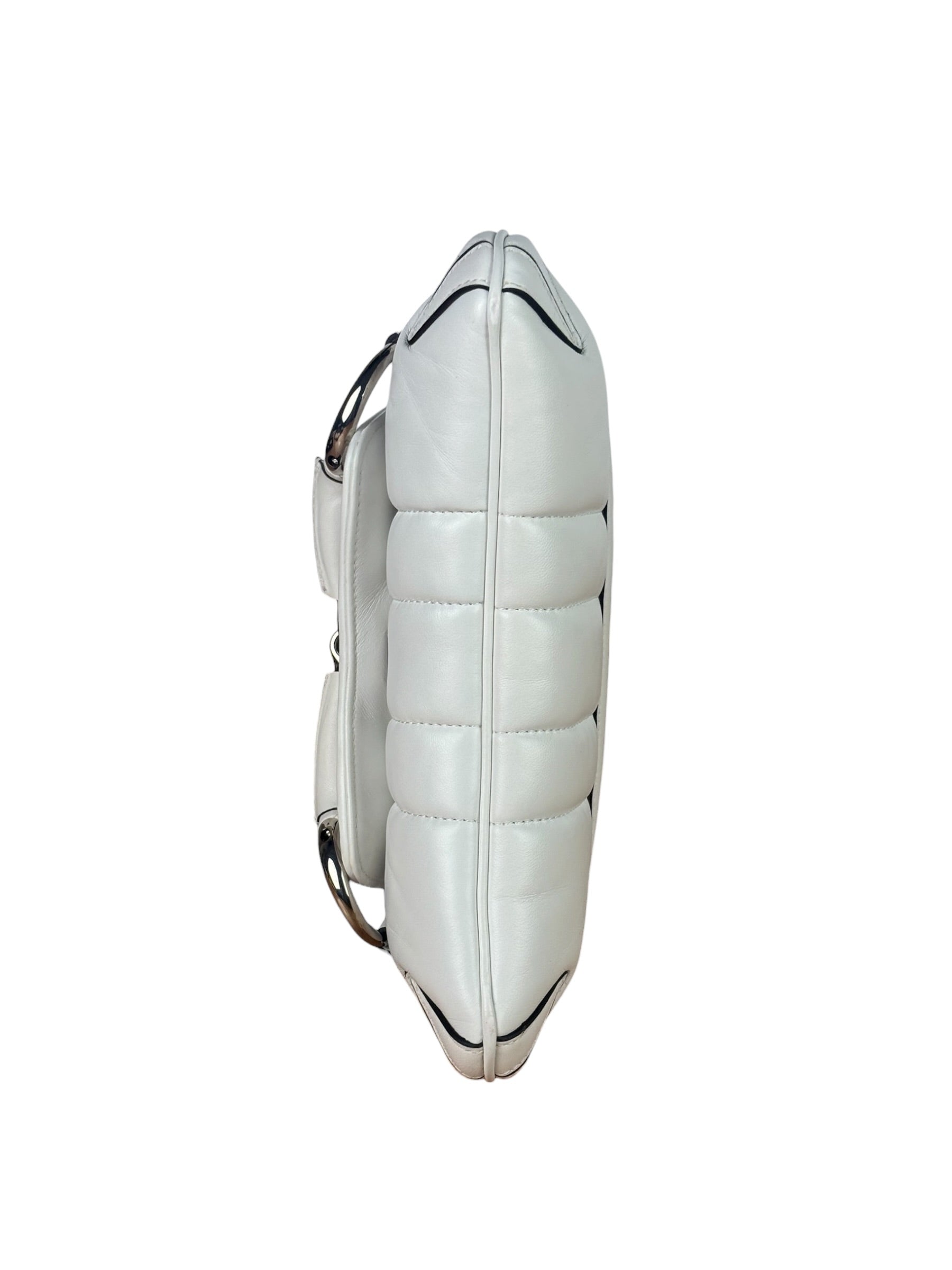 Gucci White Leather Horsebit Shoulder Bag