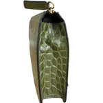 Versace Green Croc-Embossed Medusa Leather Clutch