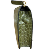 Versace Green Croc-Embossed Medusa Leather Clutch